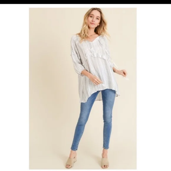 🔥$5🔥BOHO PRINTED TUNIC W/RUFFLES-HIGH/LOW HEM - Picture 6 of 6